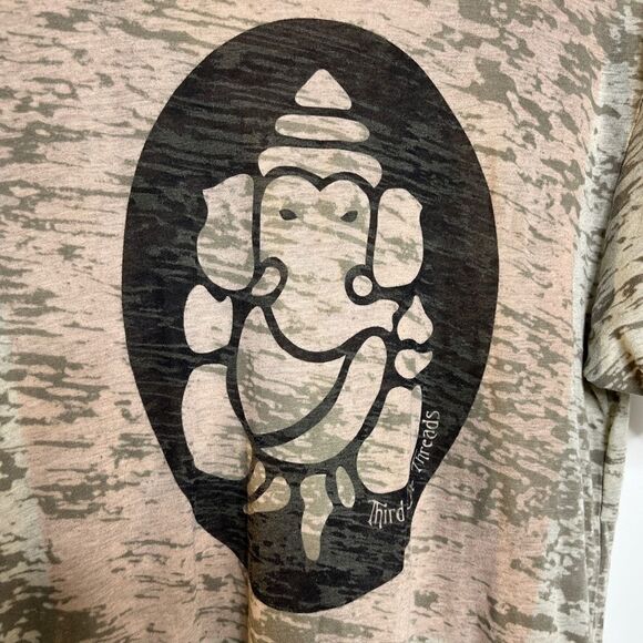 Third Eye Threads Semi Sheer Elephant Short Sleeve Shirt Green Grey Large - Picture 2 of 4